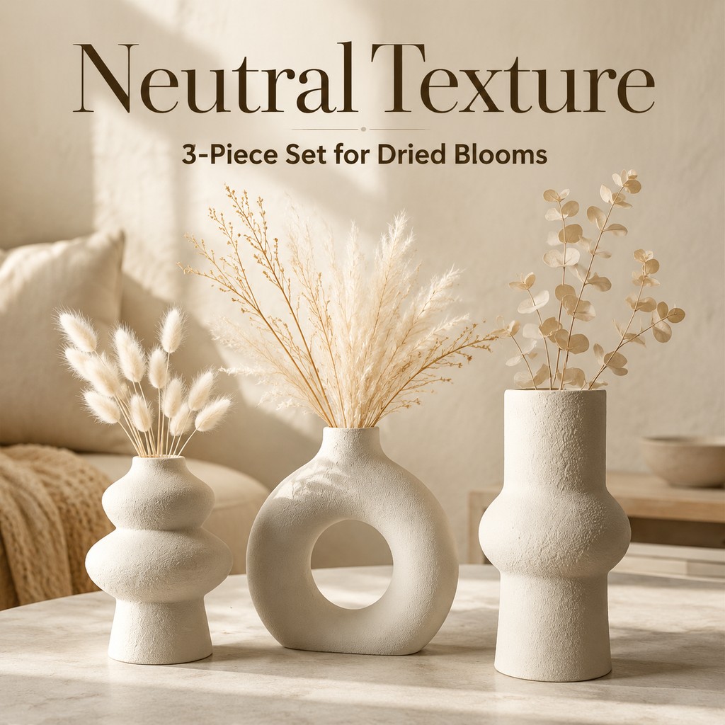 Lot de 3 Vases Creux Texturés  - Palm Leaf Dried avis et prix